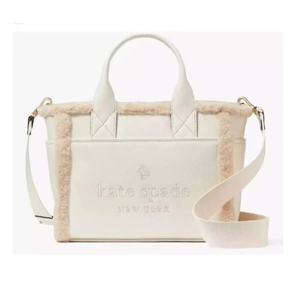 KATE SPADE JETT FAUX SHEARLING SMALL TOTE MERINGUE KE516 NWT $399 - Picture 1 of 3